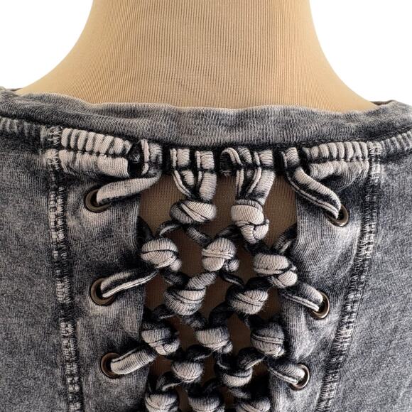 Vintage Y2K Affliction Braided Back Velvet Art Top Acid Wash Metal Rock Indie - Picture 7 of 12